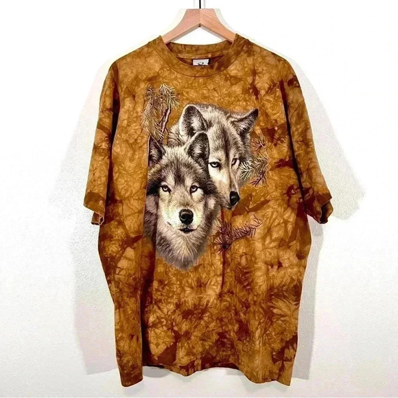 Vintage Liquid Blue Brown Tie Dye Wolf Graphic - Picture 1 of 5